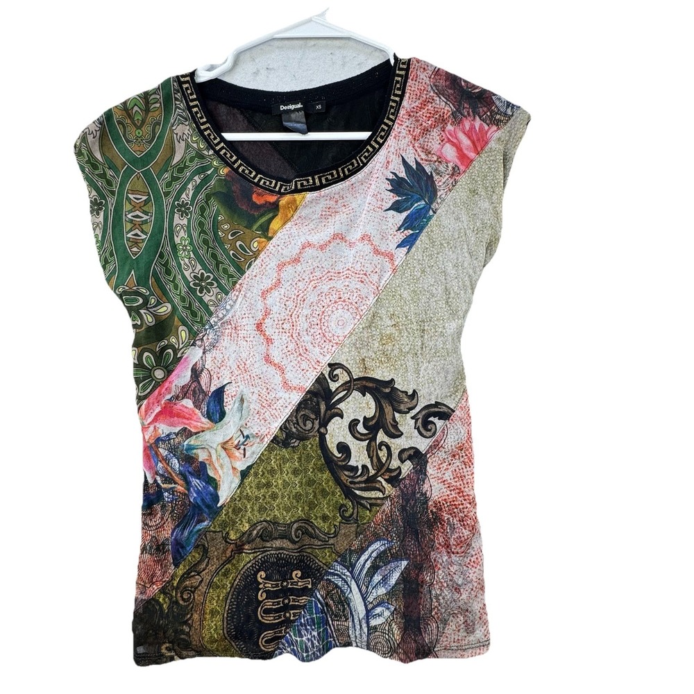 Desigual Womens Artsy Mixed Print Floral Art To Wear XS Garden Fairy Top Lined